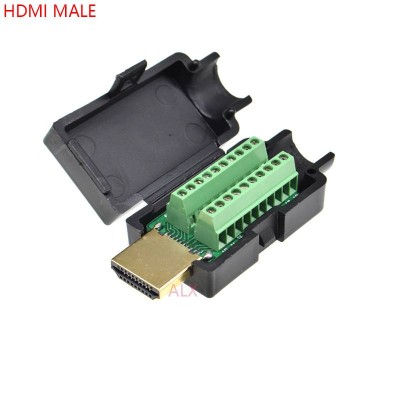 HDMI 19PIN male plug connector to terminal adapter with black shell wire cable free solder 19 pin